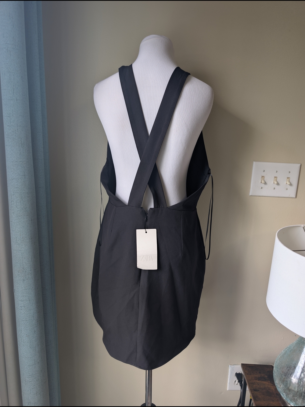 Zara Black Open Back Mini Dress Cross Strap Keyhole Hardware NWT
